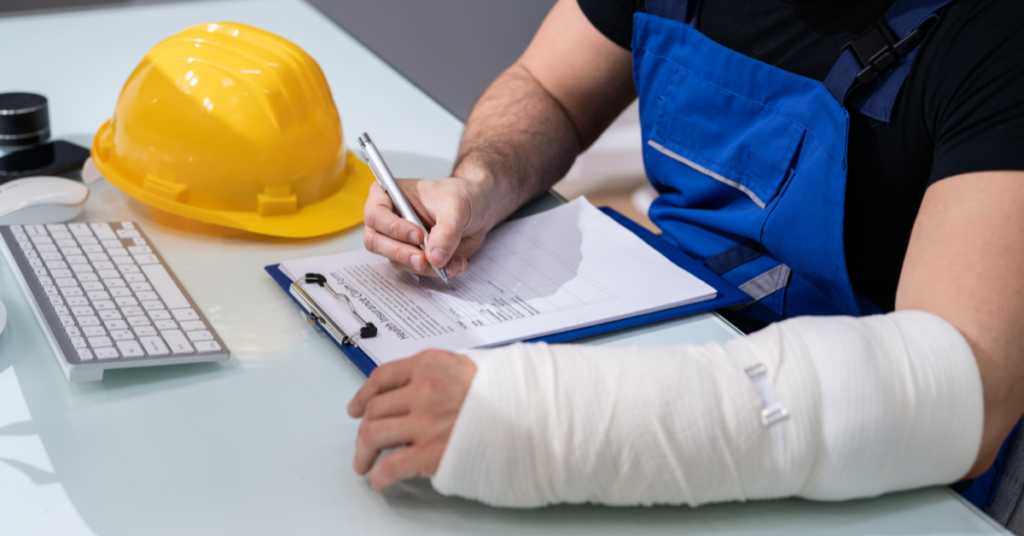 construction worker filling out workers compensation form